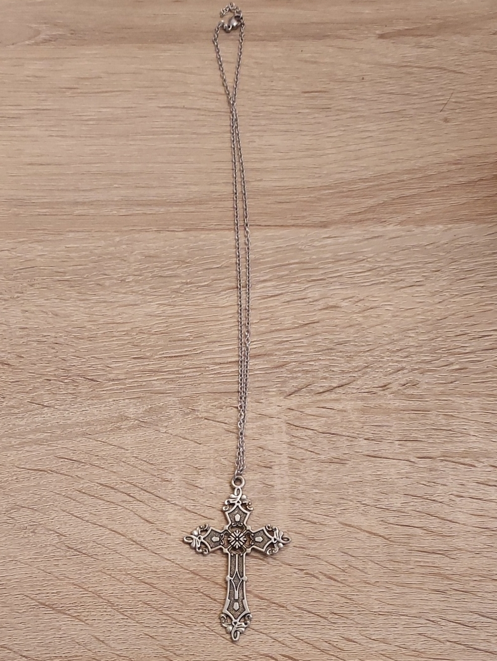 Vintage-Style Silvertone Cross Pendant Necklace